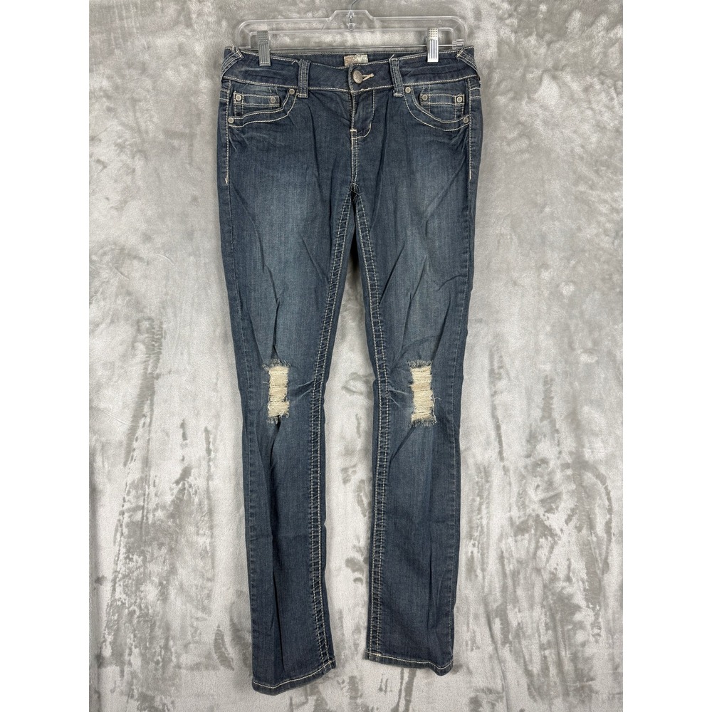 ARDEN B Womens Size 4 Dark Wash Skinny Jeans Distressed Ripped Detail